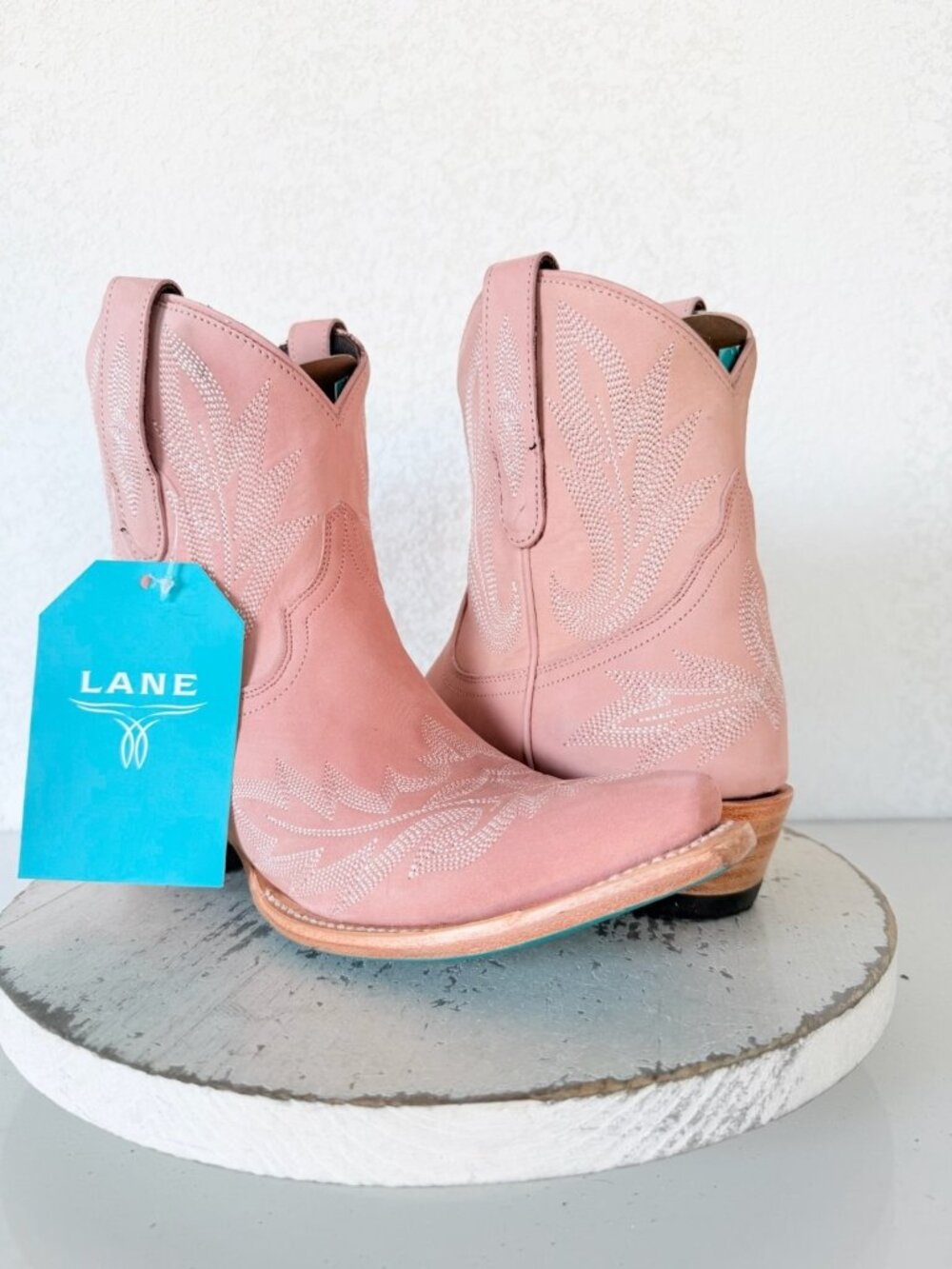 Lane Boots LEXINGTON Pink Cowboy Booties Womens 7.5 Leather Western Short Ankle